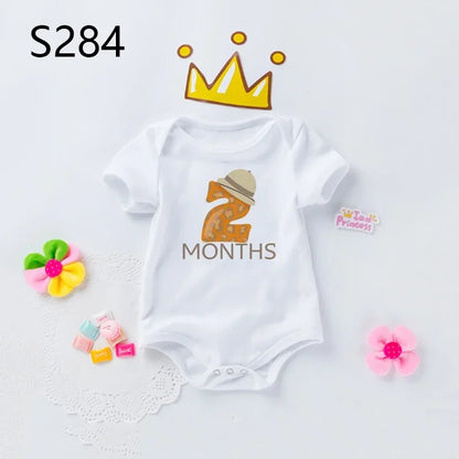 Monthly Baby Grow Bodysuit Cute Animal 1-12 Months One-Pieces