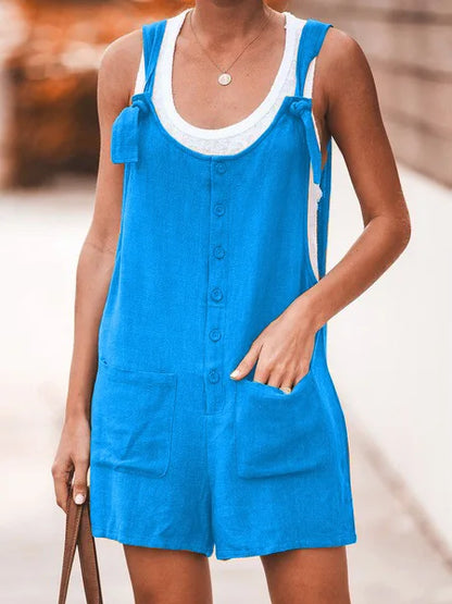 Summer Women Long Jumpsuit Solid Color Casual Loose Thin Size Sleeveless Straps Wide Leg Women Suspender Loose Jumpsuit