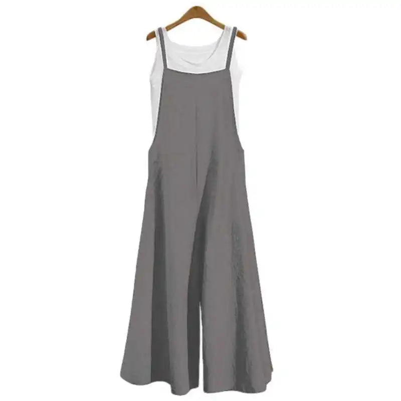 Summer Women Long Jumpsuit Solid Color Casual Loose Thin Size Sleeveless Straps Wide Leg Women Suspender Loose Jumpsuit