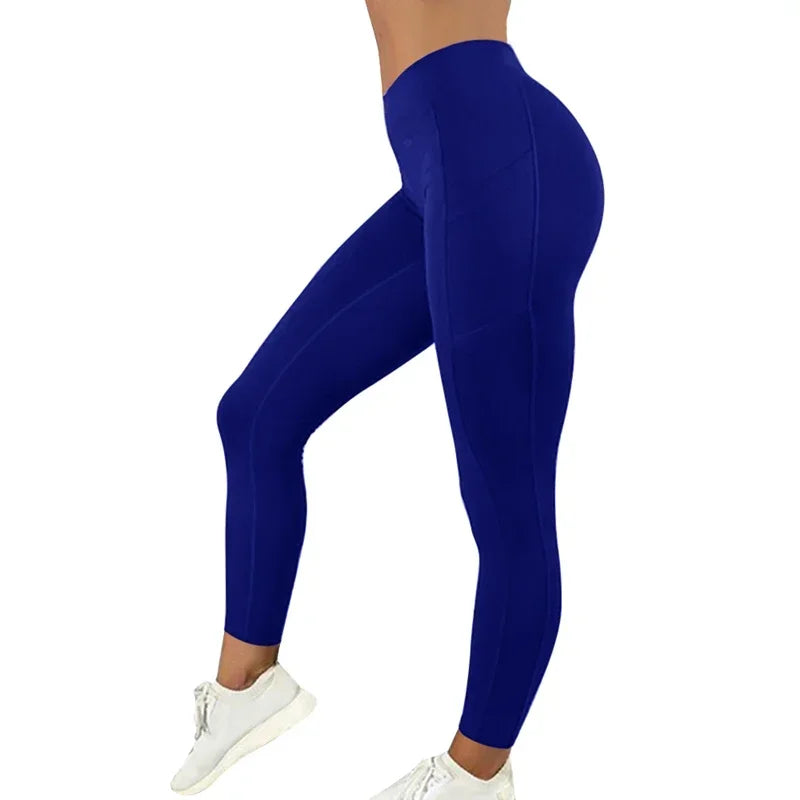 Calças de ioga de bolso plus size femininas leggings esportivas de fitness sólidas cintura alta elásticas calças de ginástica femininas calças de corrida XXXL