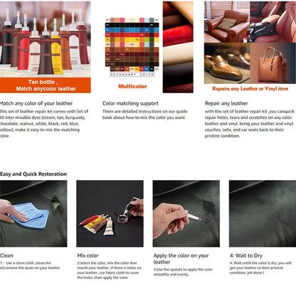 Para seu carro e  seus acentos de couro .Reparador de couro e outros  materiais sintéticos ou naturais para todas as cores reparo rápido  produto Italiano  embalagem de 10 ml.