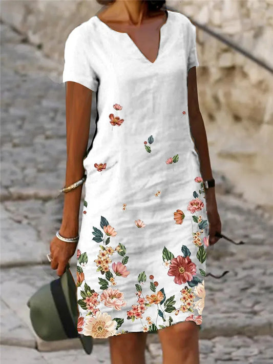 Summer Elegant Women Dress Oversize Printed V-neck Dresses Female Spring Trendy Beach Fashion Casual Loose Clothes Ladies