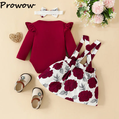 Prowow Panda Baby Girl Outfits Sets Green Cute Panda Romper and Suspender Bamboo Dress 3pcs Baby Clothes Panda Set
