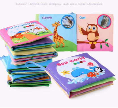 Livro de pano macio para bebês para recém-nascidos de 0 a 12 meses, livro 3D, família animal, cognitivo, Montessori, brinquedos educativos iniciais para crianças, presente