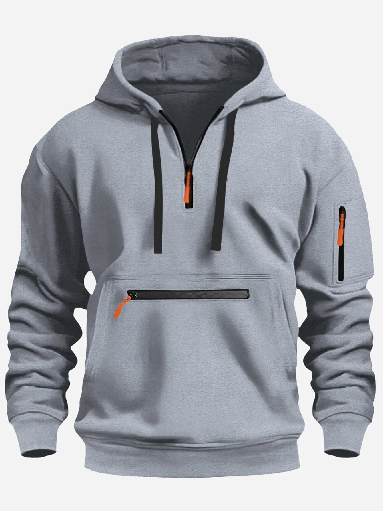 Men's Hooded Sweater Leisure Sports Pullover Retro Long Sleeve Zipper Multi-pocket Casual Loose Coat Street Wear