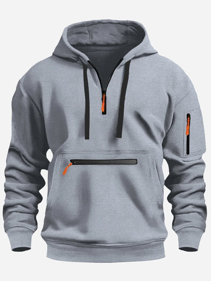 Men's Hooded Sweater Leisure Sports Pullover Retro Long Sleeve Zipper Multi-pocket Casual Loose Coat Street Wear