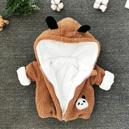 Roupa tema Panda Plush Baby Boys  and  Girl Little Princess Outwe ,Jacket Winter Warm Hooded Coat Forear