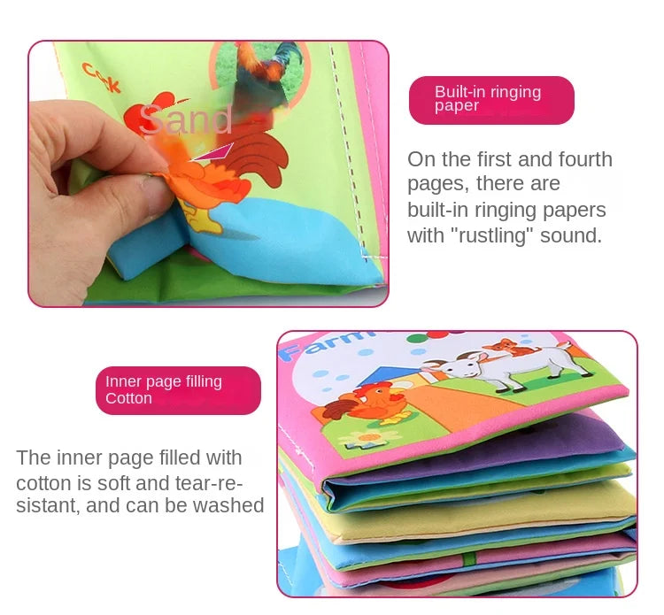 Livro de pano macio para bebês para recém-nascidos de 0 a 12 meses, livro 3D, família animal, cognitivo, Montessori, brinquedos educativos iniciais para crianças, presente