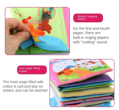 Livro de pano macio para bebês para recém-nascidos de 0 a 12 meses, livro 3D, família animal, cognitivo, Montessori, brinquedos educativos iniciais para crianças, presente