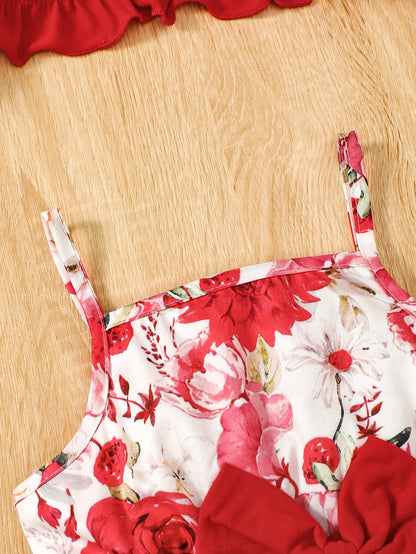 Conjunto de 2 pecas  vestido floral,com casaco meia manga   for Girls Aged 1-6 Summer Fashion Dress
