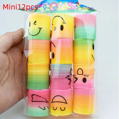 12/24PCS Rainbow Magic Springs Circle Toys Kids Birthday Party Favors Guests Giveaway Small Gifts Pinata Fillers Flexible Funny Toy