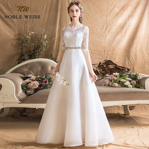 Wedding Dresses Organza A-line Simple Wedding Dress Floor-length Sashes Bridal Dresses with Half Lace Wedding Gown