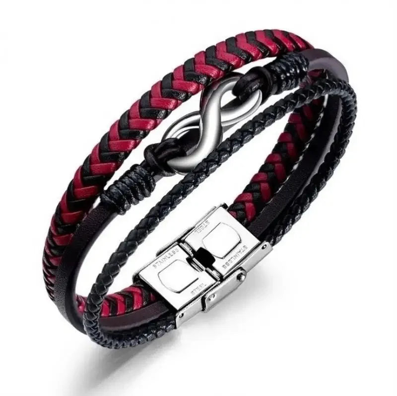 European and American Fashion Stainless Steel Star of David Multilayer Leather Braid Bracelet Mes Charm Amulet Jewelry
