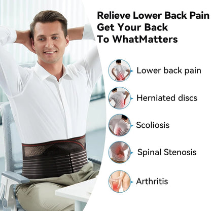 Breathable Back Brace for Relieve Lower Back Pain Women & Men - Waist Lumbar Lower Back Support Belt for Sciatica,Herniated Disc