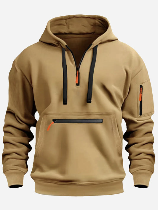 Men's Hooded Sweater Leisure Sports Pullover Retro Long Sleeve Zipper Multi-pocket Casual Loose Coat Street Wear