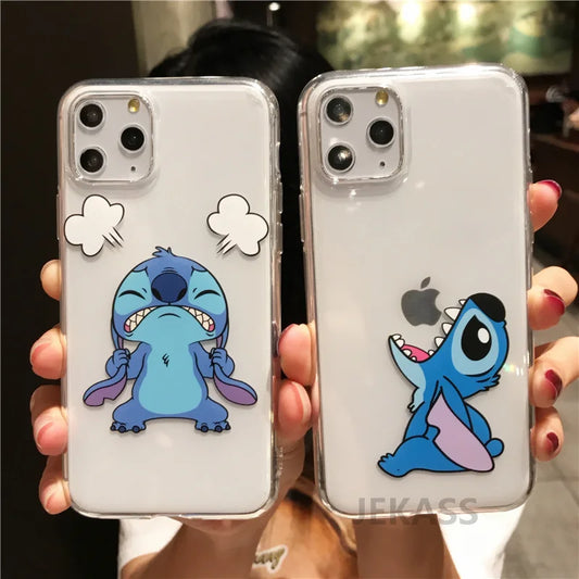 Cute Cartoon Stitch Clear Case For iPhone 16 15 14 11 12 13 Pro MAX Transparent Cover Shell Gifts