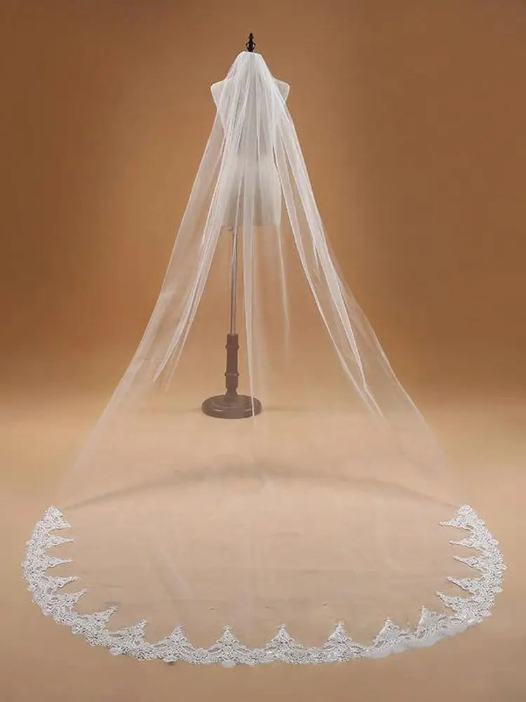 Veu de noiva com  3M One Layer Lace Edge White Cathedral Wedding Veil Long Bridal Veil  Wedding Accessories Veu de Noiva