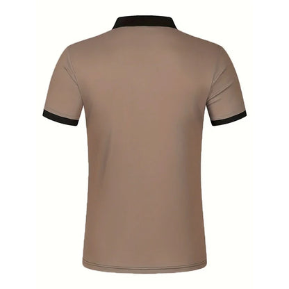 New Summer Men Casual Short Sleeve Lapel Business Polo Shirt  Stripe Polo Shirt Sport Button Pullover