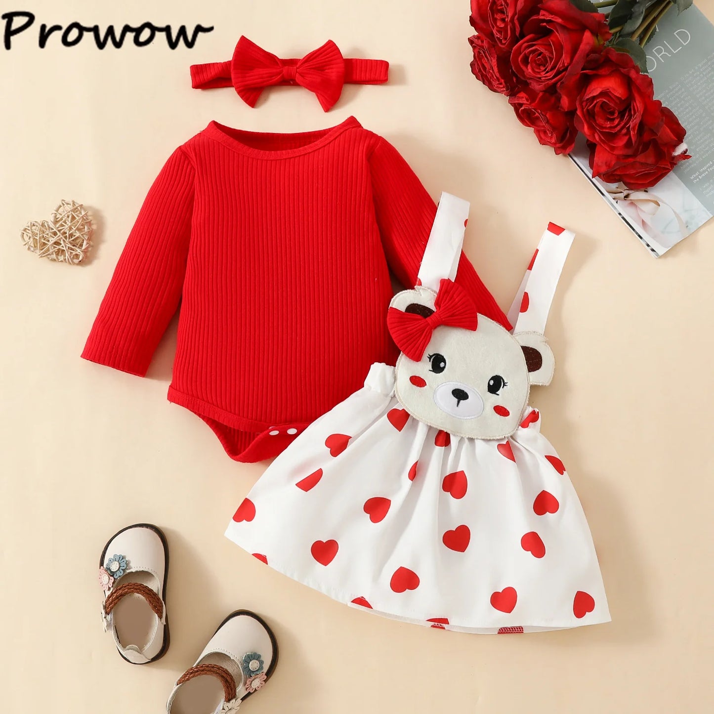 Prowow Panda Baby Girl Outfits Sets Green Cute Panda Romper and Suspender Bamboo Dress 3pcs Baby Clothes Panda Set