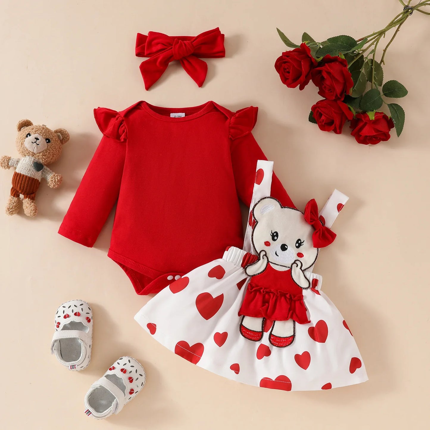 Prowow Panda Baby Girl Outfits Sets Green Cute Panda Romper and Suspender Bamboo Dress 3pcs Baby Clothes Panda Set