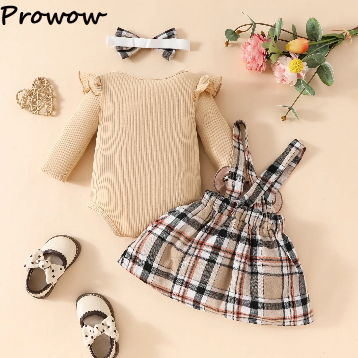 Prowow Panda Baby Girl Outfits Sets Green Cute Panda Romper and Suspender Bamboo Dress 3pcs Baby Clothes Panda Set