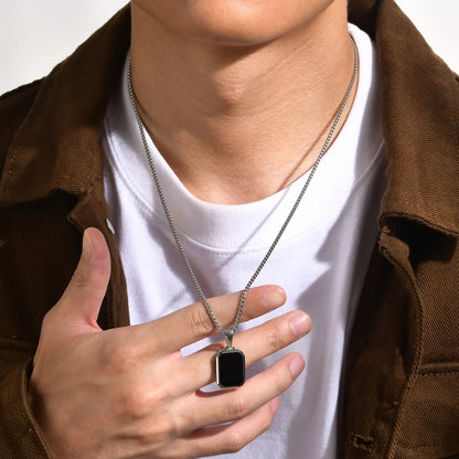 Casual Black Enamel Necklaces for Men,Waterproof Stainless Steel Square Pendant Simple Fashion Male Collar Jewelry Gift                Ideal para momentos especiais..  Seu bebê merece o melhor.  Ideal para você.  Qualidade e sofisticação...