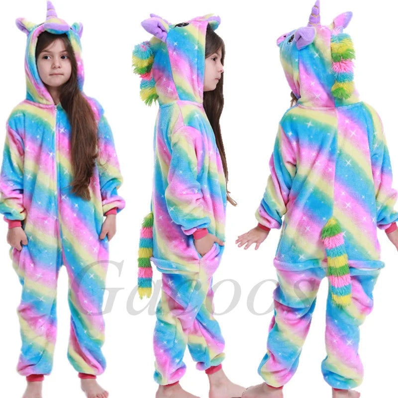 Kigurumi Dinosaur Unicorn Panda Onesie Hooded Pajamas New Kids Children Animal Jumpsuit Girls Boys Cosplay Costume Anime Pyjamas