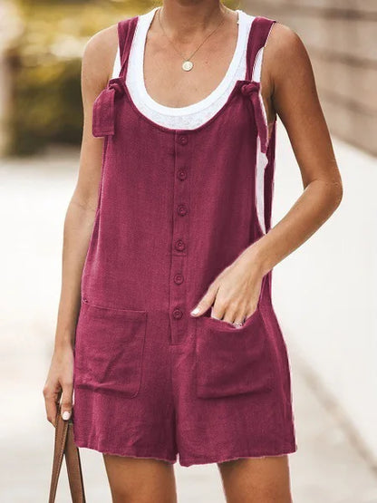 Summer Women Long Jumpsuit Solid Color Casual Loose Thin Size Sleeveless Straps Wide Leg Women Suspender Loose Jumpsuit