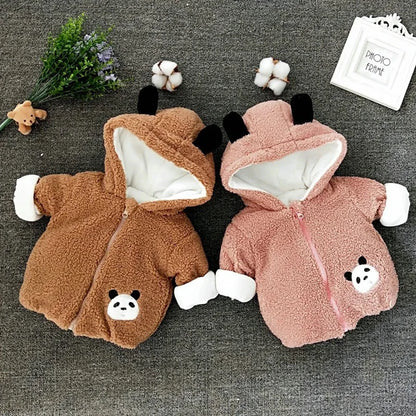 Roupa tema Panda Plush Baby Boys  and  Girl Little Princess Outwe ,Jacket Winter Warm Hooded Coat Forear