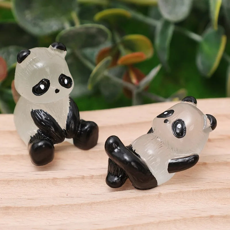 1/10PCS Mini Glowing Tiny Panda Micro Landscape Ornament Glowing in Dark Panda Doll Party Car Table Home Garden Decor Resin Toy