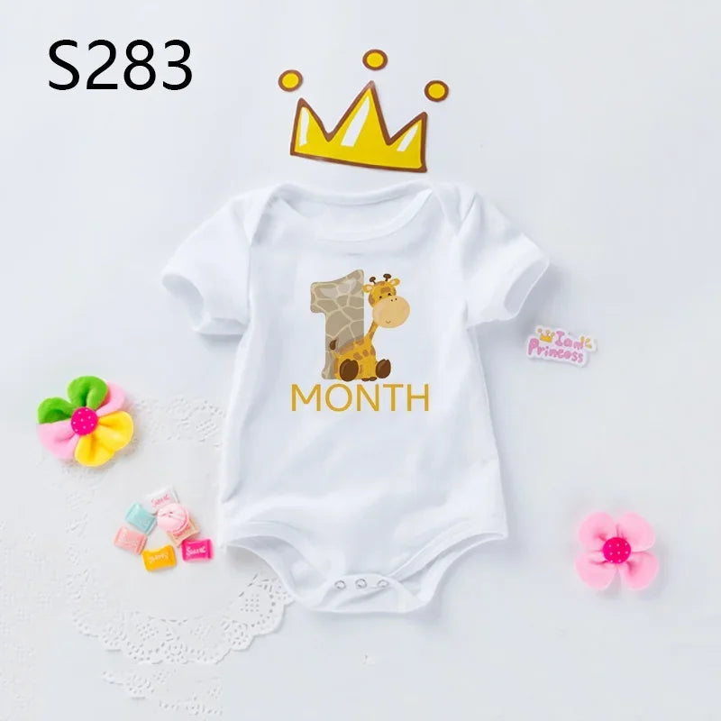 Monthly Baby Grow Bodysuit Cute Animal 1-12 Months One-Pieces