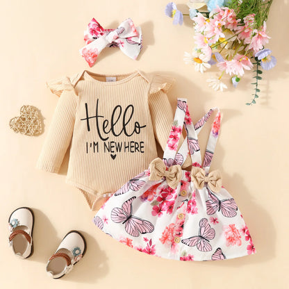 Prowow Panda Baby Girl Outfits Sets Green Cute Panda Romper and Suspender Bamboo Dress 3pcs Baby Clothes Panda Set