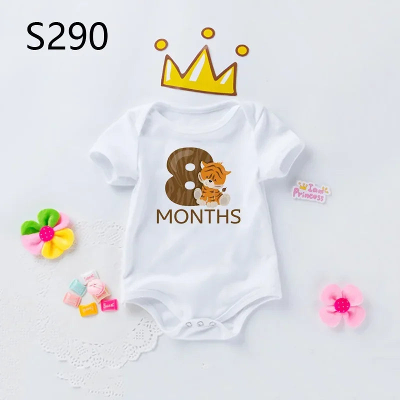 Monthly Baby Grow Bodysuit Cute Animal 1-12 Months One-Pieces