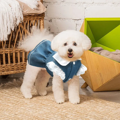 Dog Jeans Dress Strawberry Print Lace Cute Pet Dog Clothes Chihuahua Bichon Frise Summer Puppy Skirt Cat Dog Costume with Buckle