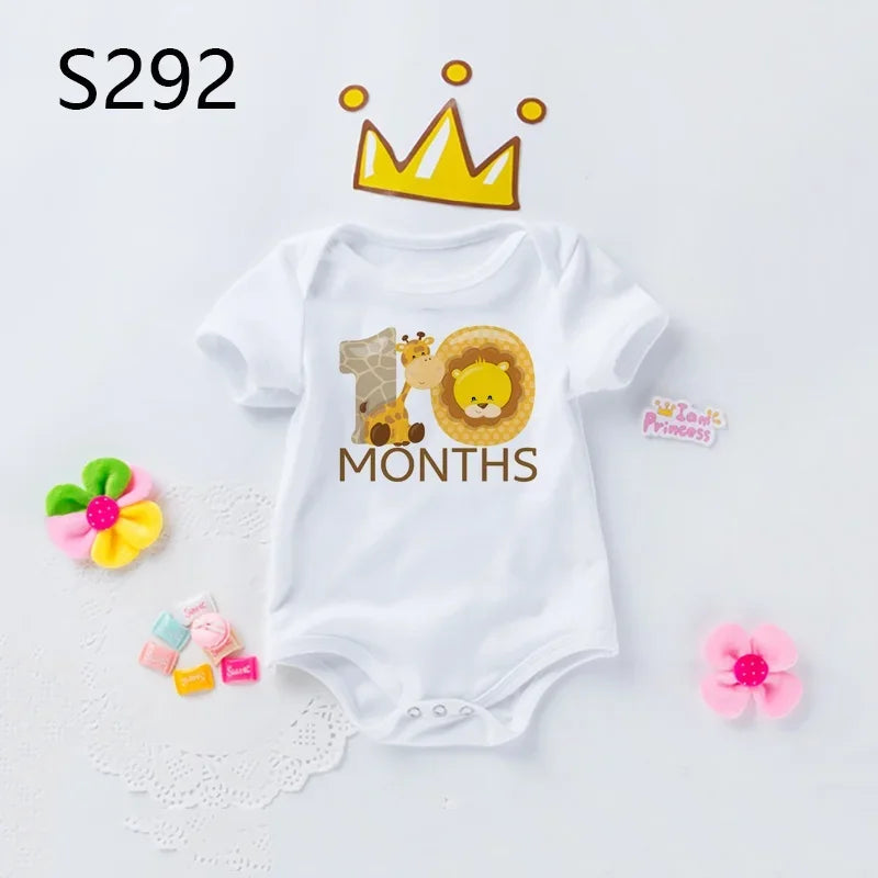 Monthly Baby Grow Bodysuit Cute Animal 1-12 Months One-Pieces