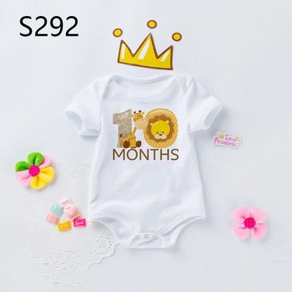 Monthly Baby Grow Bodysuit Cute Animal 1-12 Months One-Pieces