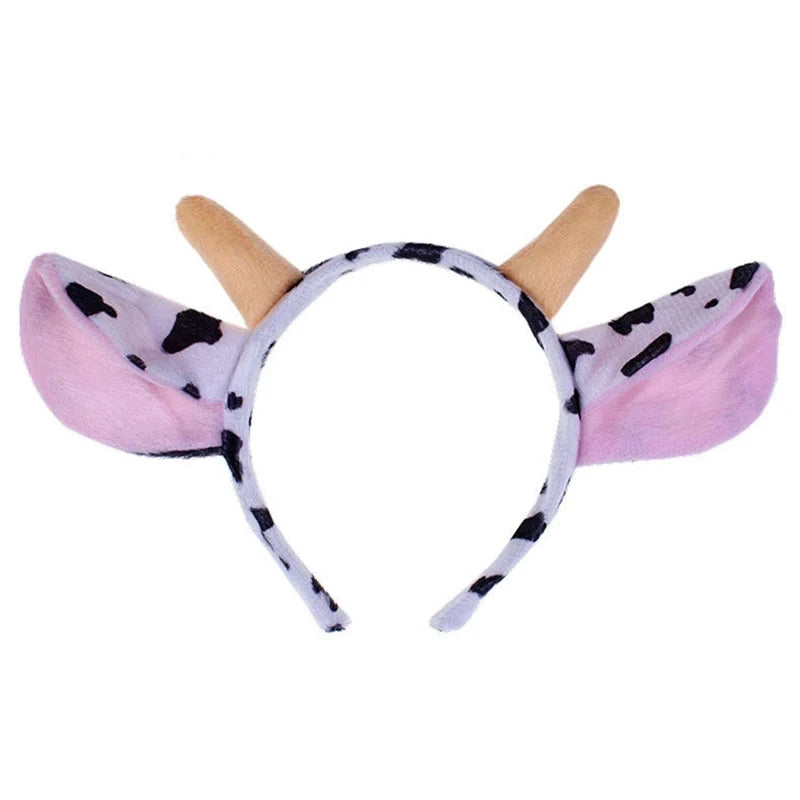 tiara Girls Cute Cow Giraffe Elephant Monkey Headband Kawaii Soft Cat Bear Tiger Panda Ears Headpiece Performance Birthday Party Wear
