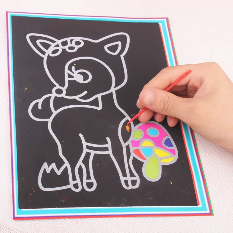 5-10pcs Scratch Art Paper Magic Painting Paper with Drawing Stick .For Kids Party Favors