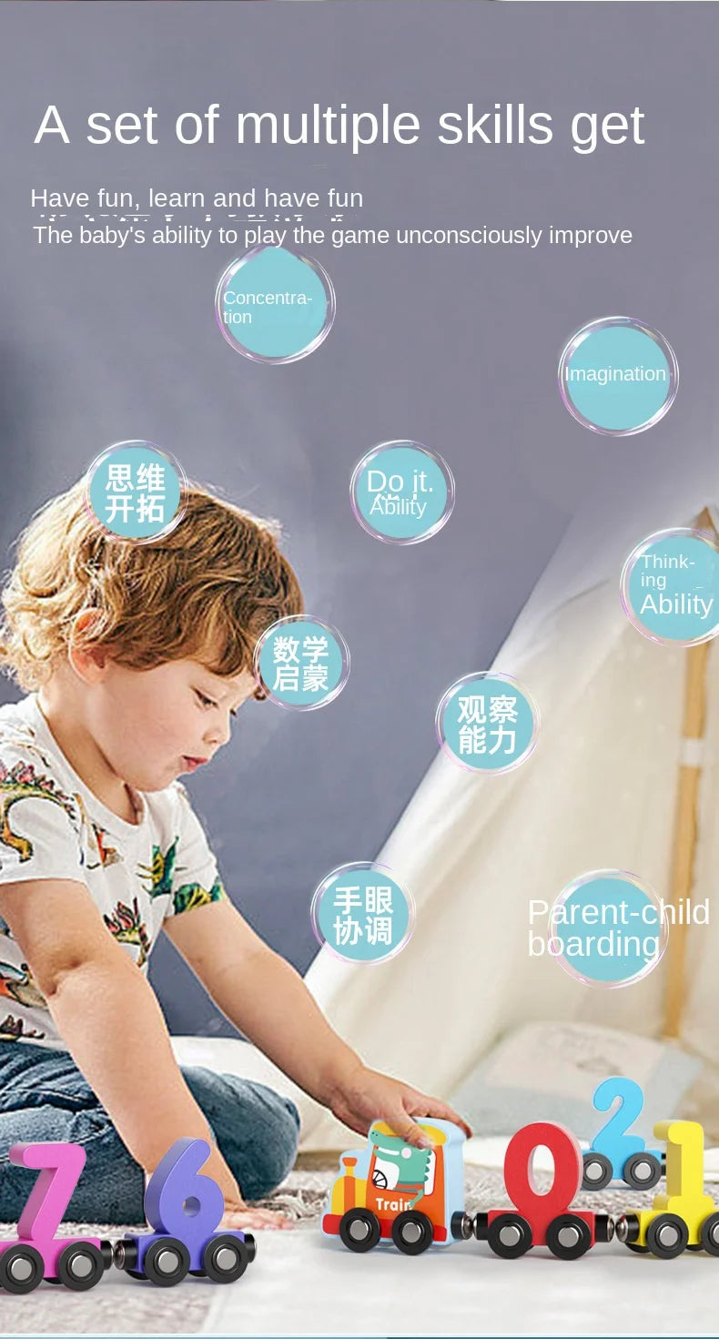 12PCS/Sets Magnetic Digital Train Colorful Cognition Wooden Toy Learning Car Montessori Children's Assembly Educational Toys