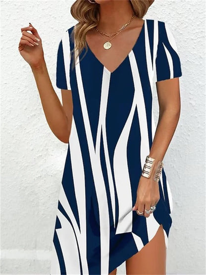 Fashion Plus Size Dress Women Casual Loose V-Neck Ladies Summer