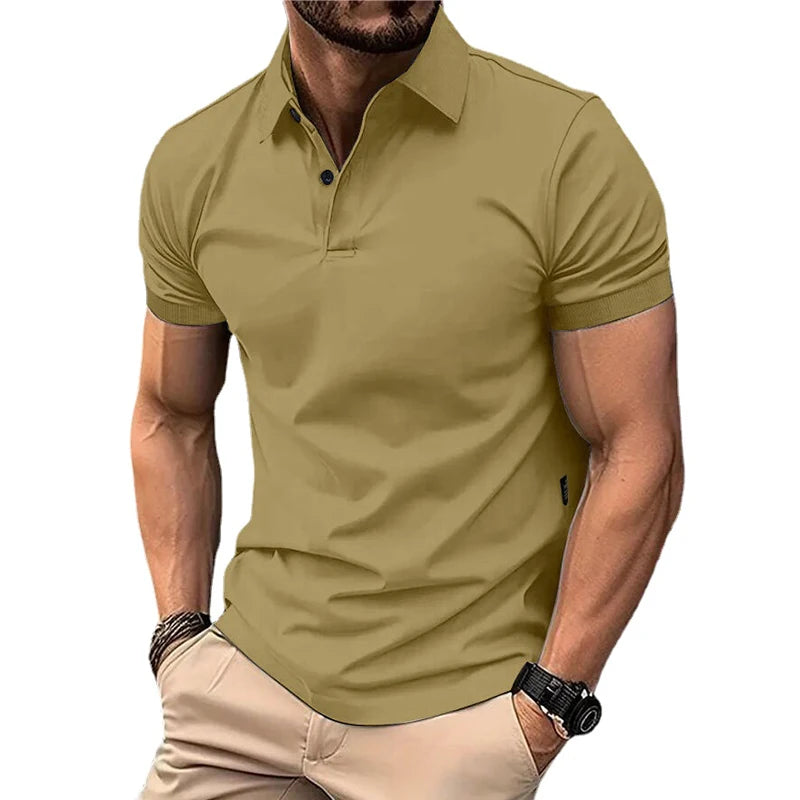 Summer Men's Solid Color Polo Shirt Short Sleeve Lapel Button Tshirts for Men Casual Streetwear Lightweight