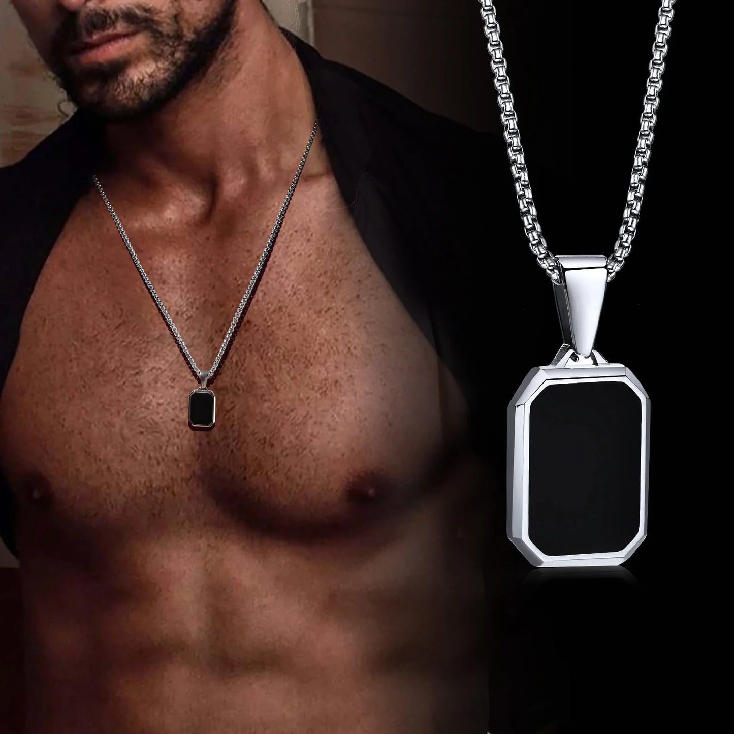 Casual Black Enamel Necklaces for Men,Waterproof Stainless Steel Square Pendant Simple Fashion Male Collar Jewelry Gift                Ideal para momentos especiais..  Seu bebê merece o melhor.  Ideal para você.  Qualidade e sofisticação...