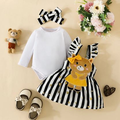 Prowow Panda Baby Girl Outfits Sets Green Cute Panda Romper and Suspender Bamboo Dress 3pcs Baby Clothes Panda Set