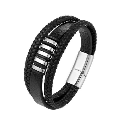 European and American Fashion Stainless Steel Star of David Multilayer Leather Braid Bracelet Mes Charm Amulet Jewelry