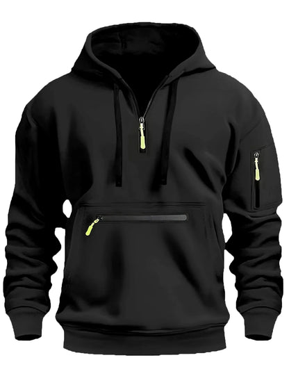 Men's Hooded Sweater Leisure Sports Pullover Retro Long Sleeve Zipper Multi-pocket Casual Loose Coat Street Wear