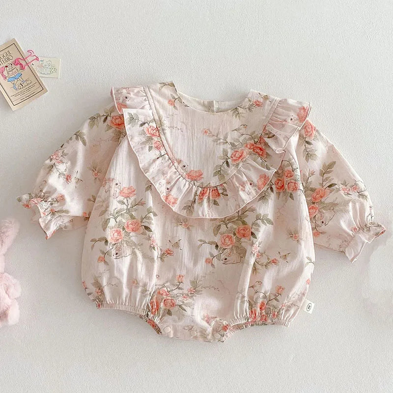 MILANCEL New Spring Baby Bodysuit 0-24M Toddler Cute Printing Flower Jumpsuit Infant Girls One Piece