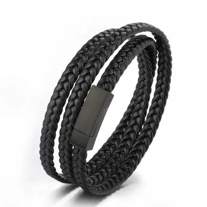 European and American Fashion Stainless Steel Star of David Multilayer Leather Braid Bracelet Mes Charm Amulet Jewelry