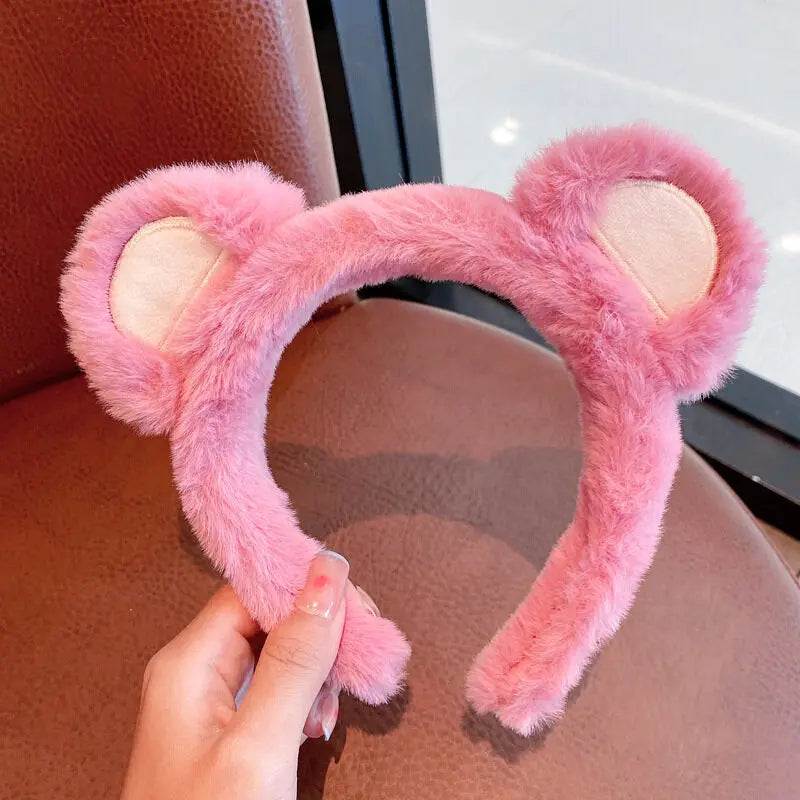 Strawberry Bear Plush Headband for Women Sweet Fashion Girls Face Wash HairBand