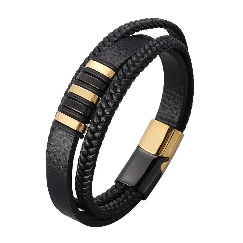 European and American Fashion Stainless Steel Star of David Multilayer Leather Braid Bracelet Mes Charm Amulet Jewelry