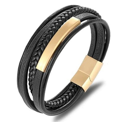 European and American Fashion Stainless Steel Star of David Multilayer Leather Braid Bracelet Mes Charm Amulet Jewelry